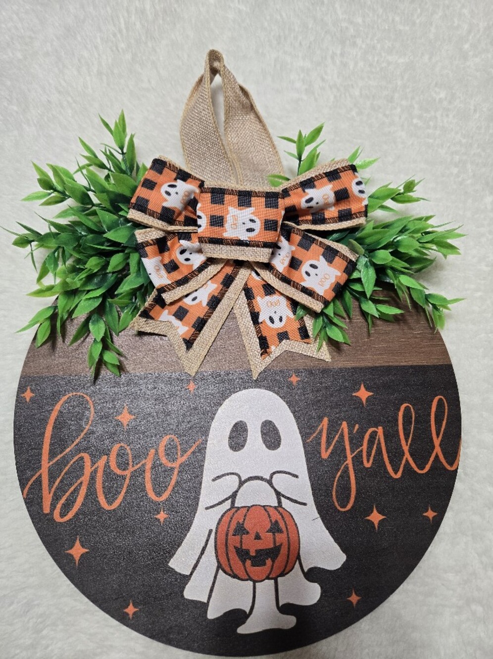 Boo Y'all Ghost Trick Or Treating Bow Wooden Door Hanger NWOT